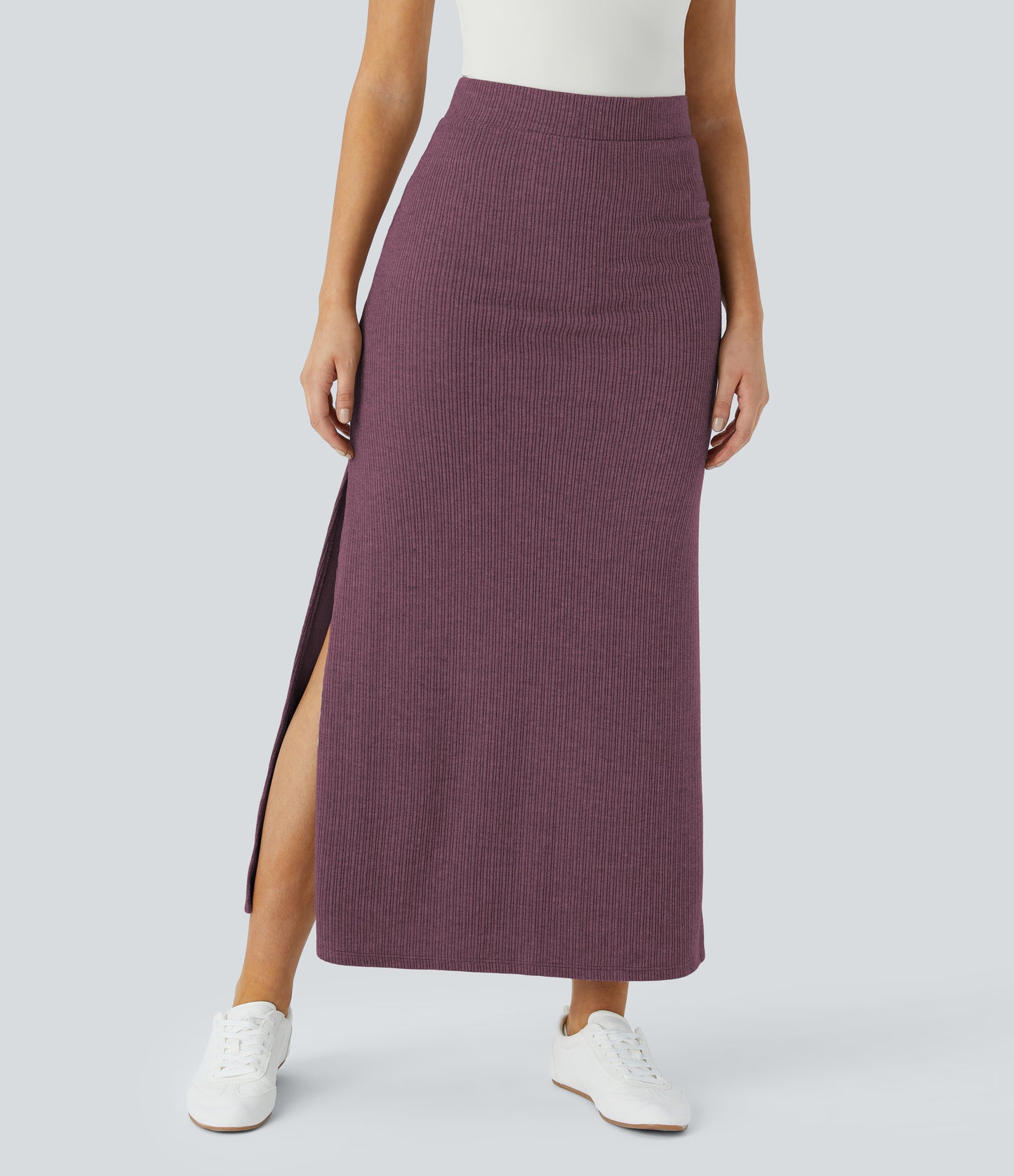 Ribbed High-Waisted Split Hem A-Line Maxi Casual Skirt for Everyday Elegance