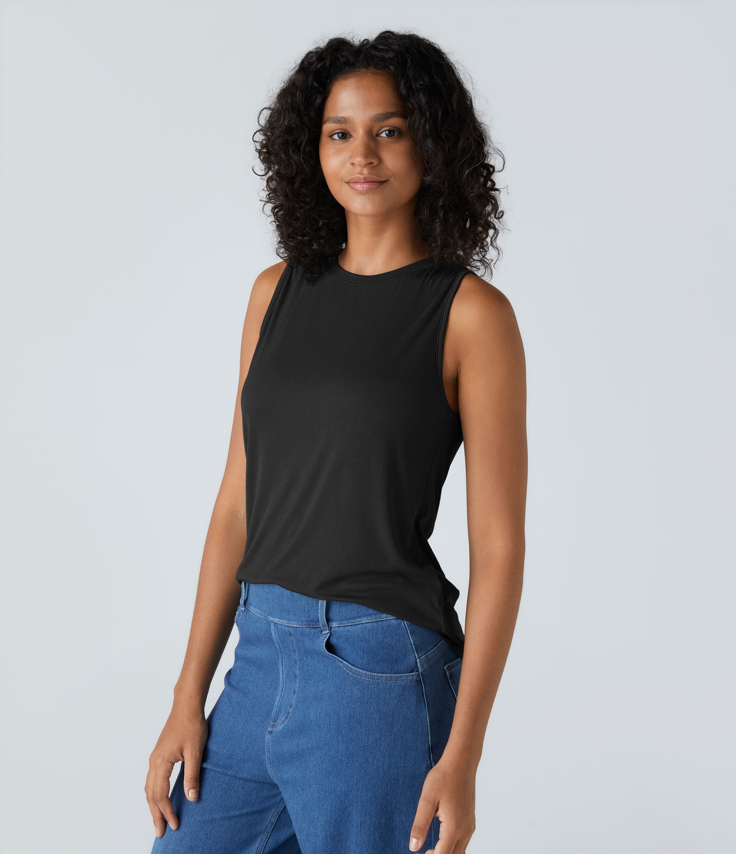 Women's Essential Ribbed Round Neck Casual Tank Top - Soft, Stretchy, Versatile