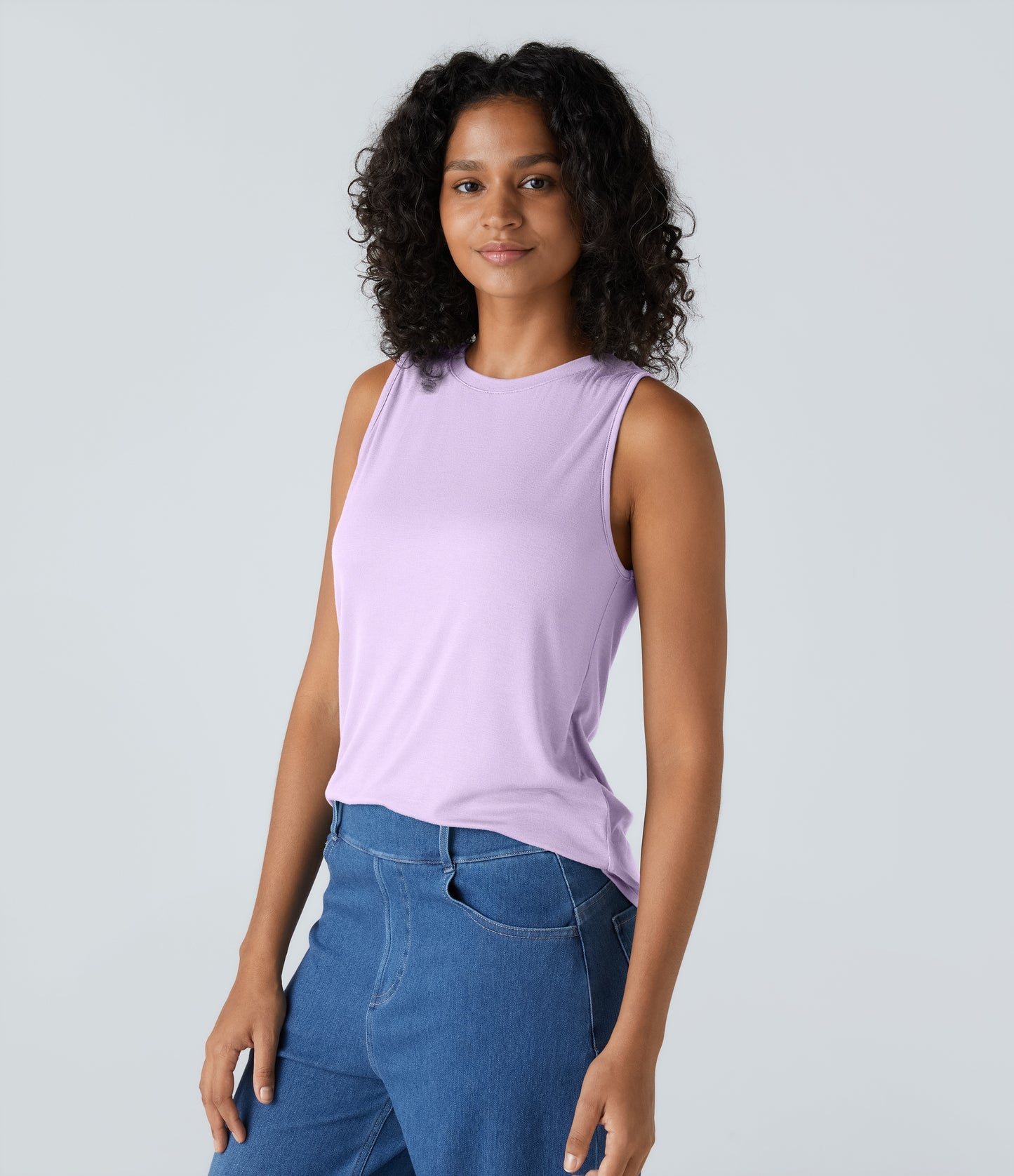 Women's Essential Ribbed Round Neck Casual Tank Top - Soft, Stretchy, Versatile