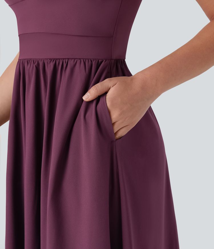 Breezeful Quick-Dry Maxi Dress: Push Up, Backless, Pockets, D-F Cups