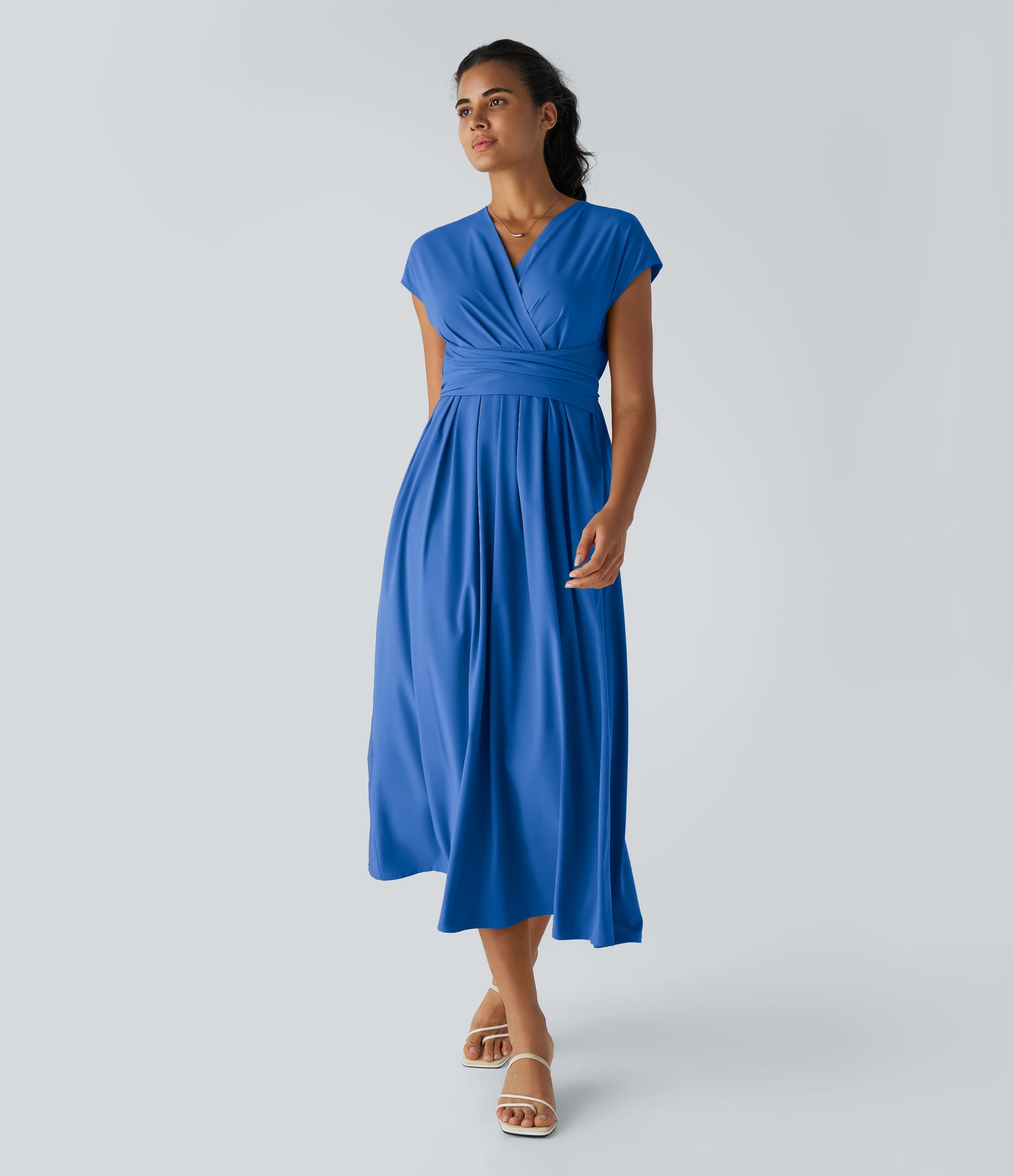 Women's Breezeful V-Neck Short Sleeve Quick-Dry Midi Dress with Pockets