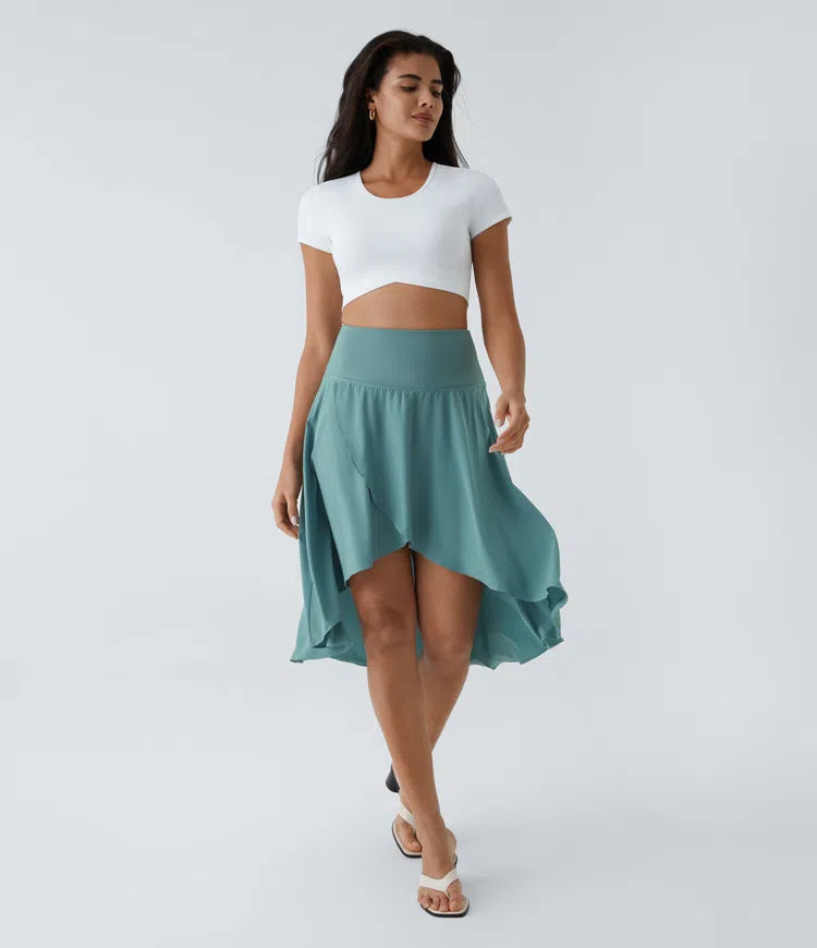 Breezeful High-Waisted Asymmetric Ruffle Flowy 2-in-1 Quick-Dry Dance Skirt
