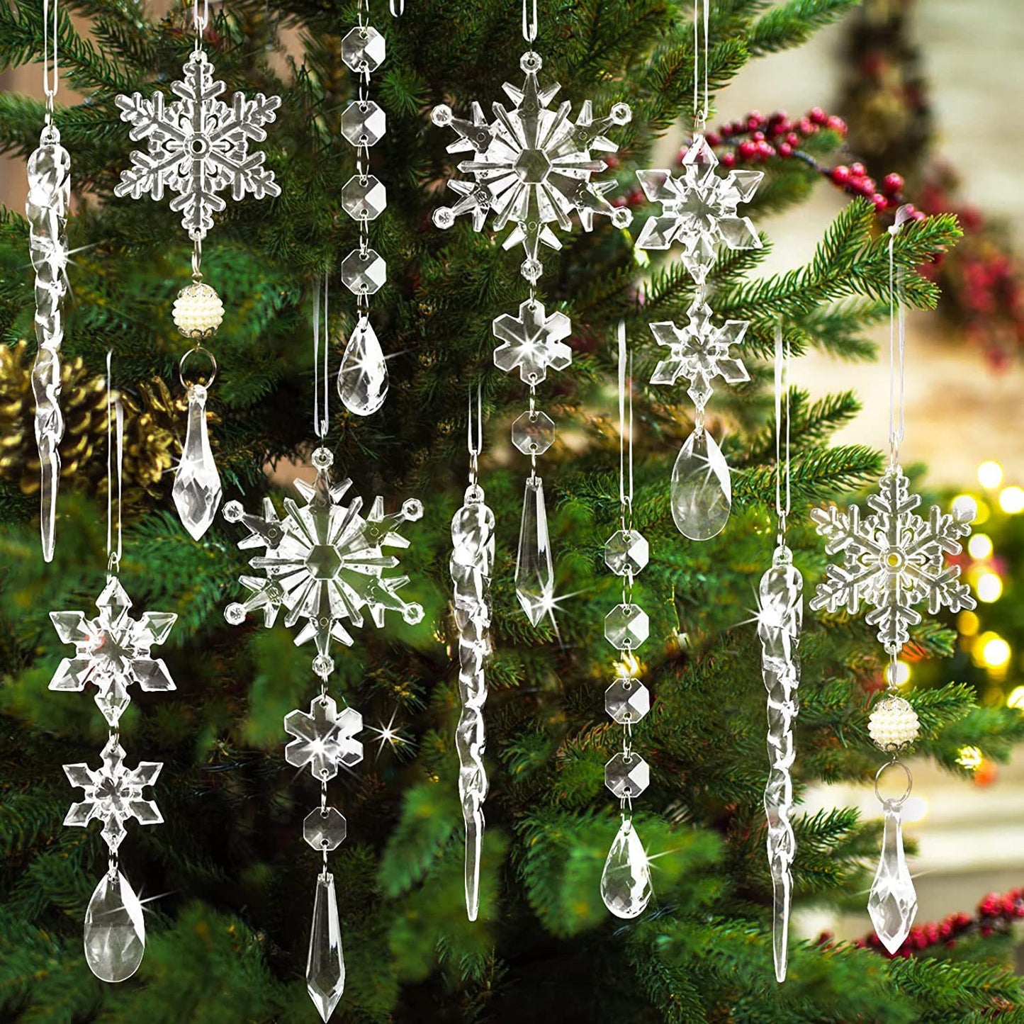 Christmas Tree Hanging Pendants Acrylic Ice Strip Snow 10