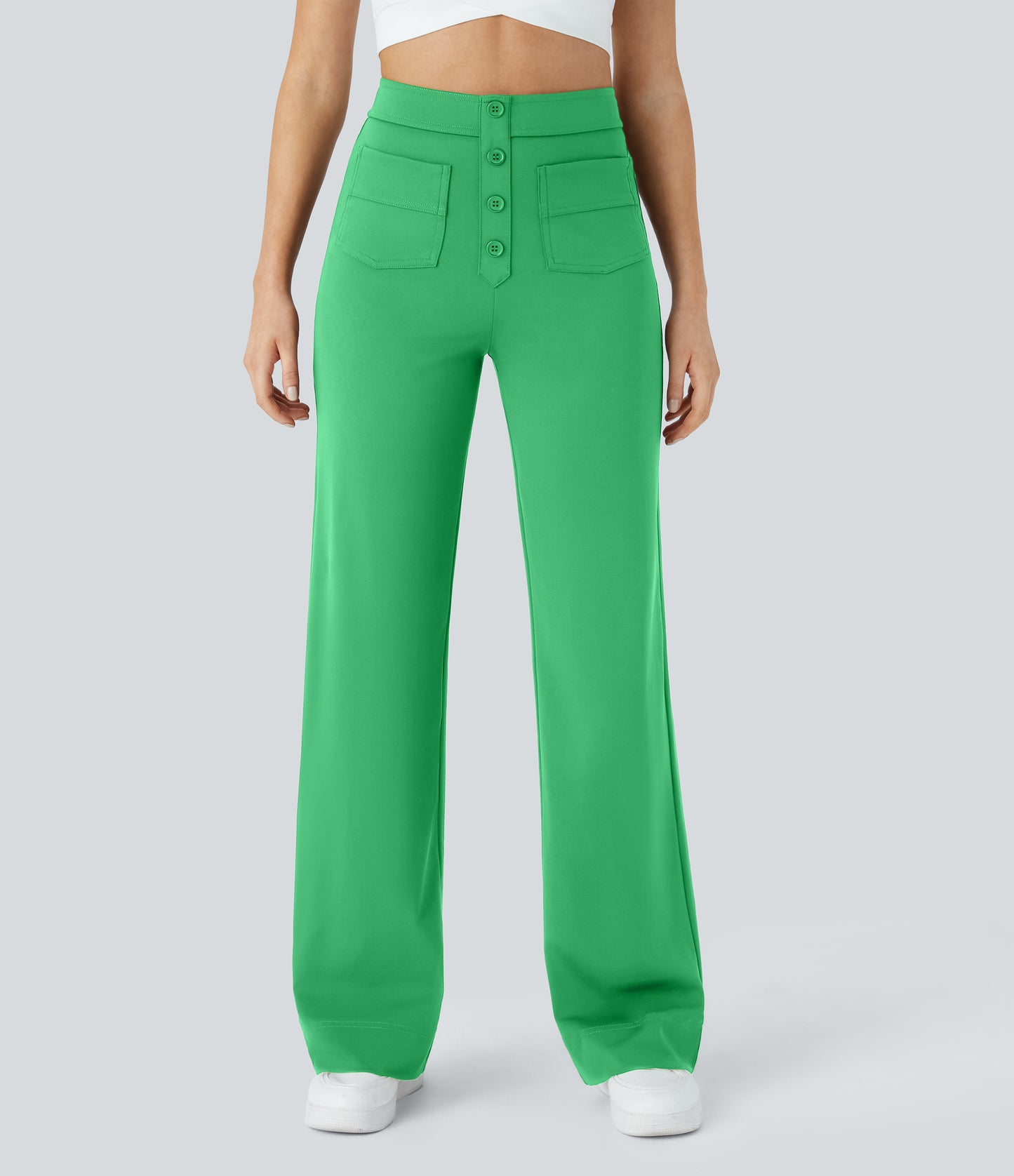 Halara High Waisted Button Straight Leg Casual Pants with Multiple Pockets