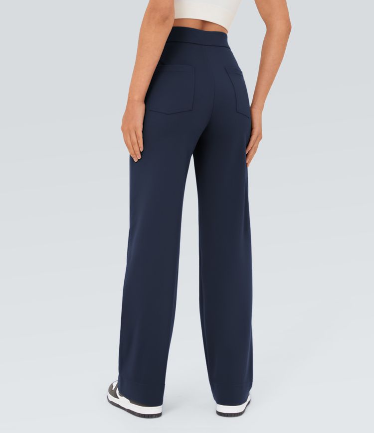 Halara High Waisted Button Straight Leg Casual Pants with Multiple Pockets
