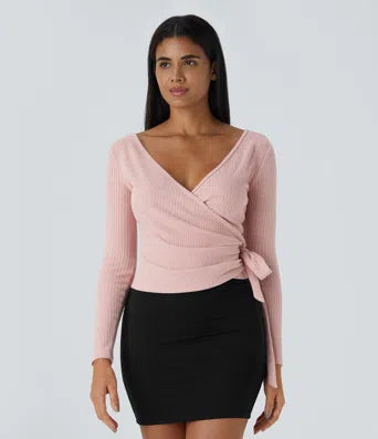 High Neck Long Sleeve Belted Knitted Bodycon Mini Casual Dress