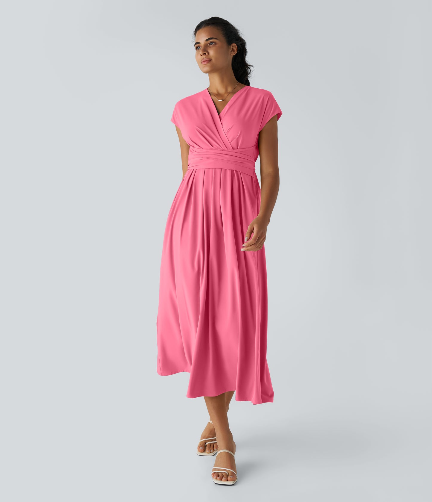 Halara Breezeful V-Neck Short Sleeve Quick Dry Midi Casual Dress with Pockets