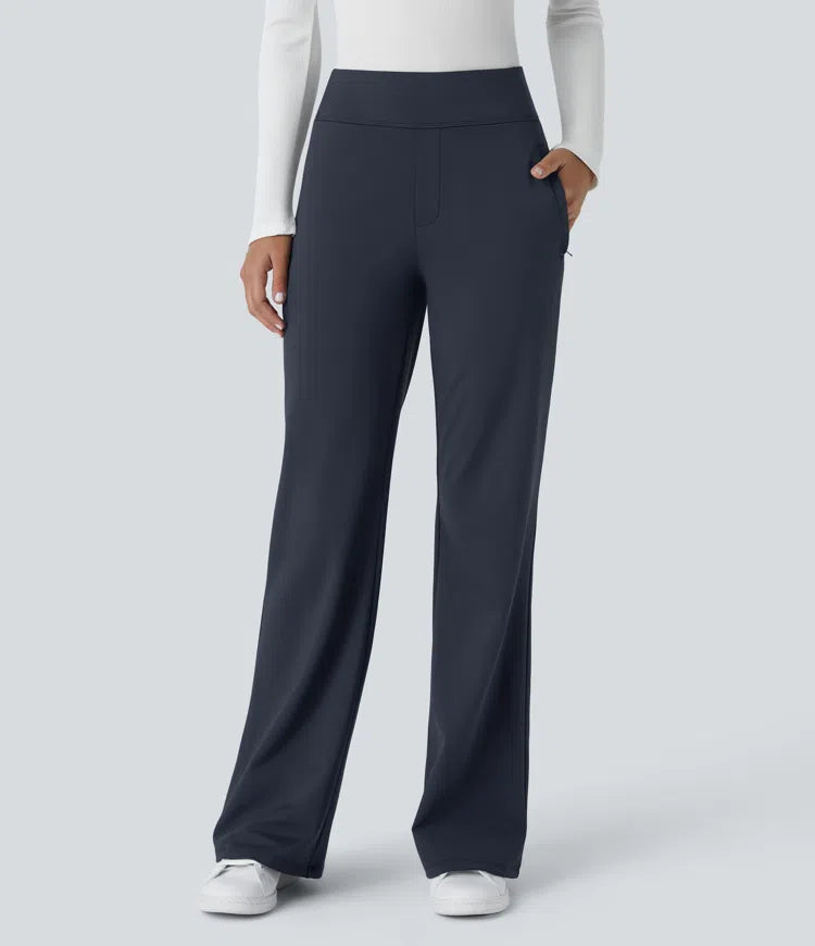 Halara Flex High Waisted Side Zipper Pocket Work Flare Pants