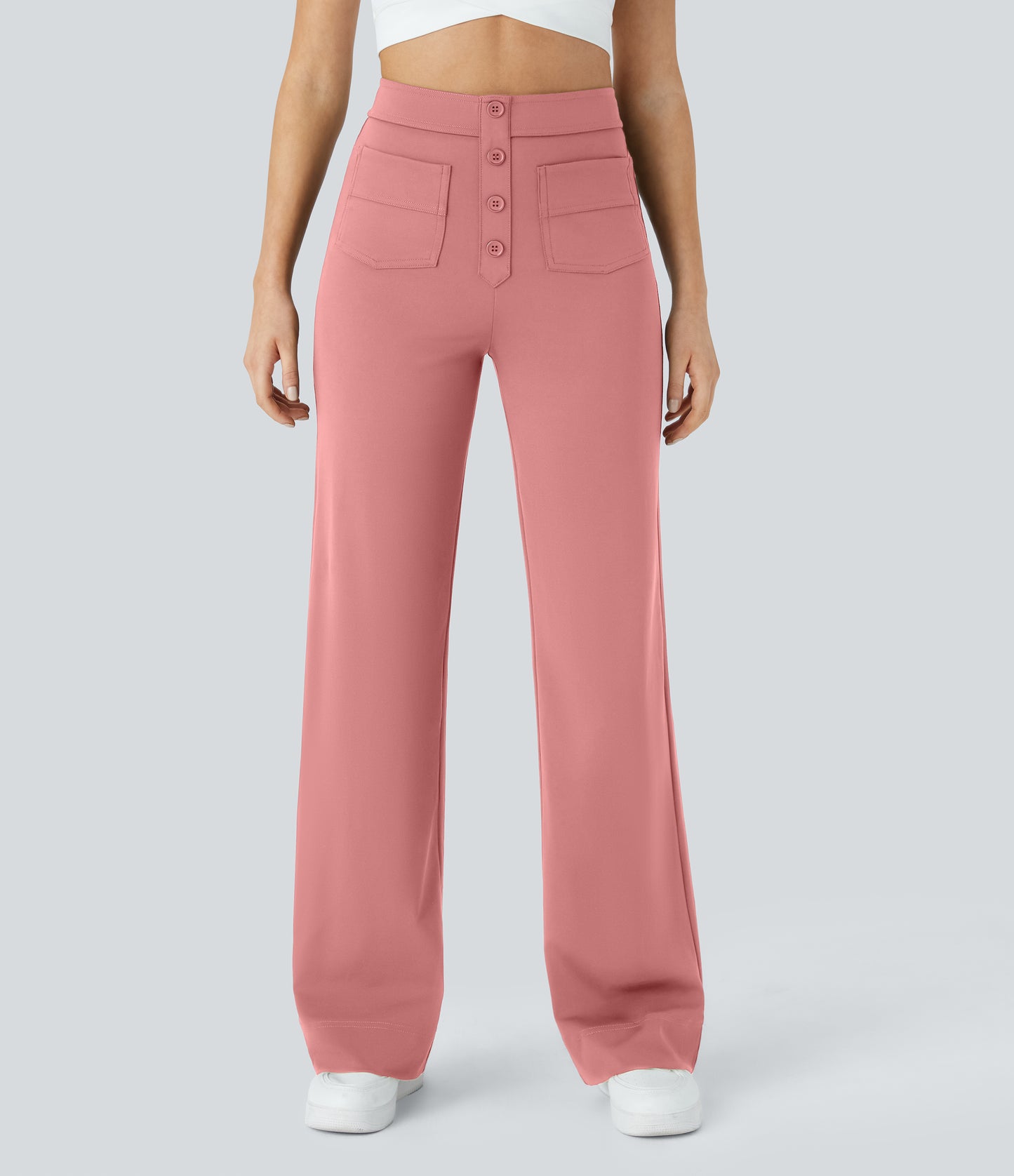 Halara High Waisted Button Straight Leg Casual Pants with Multiple Pockets
