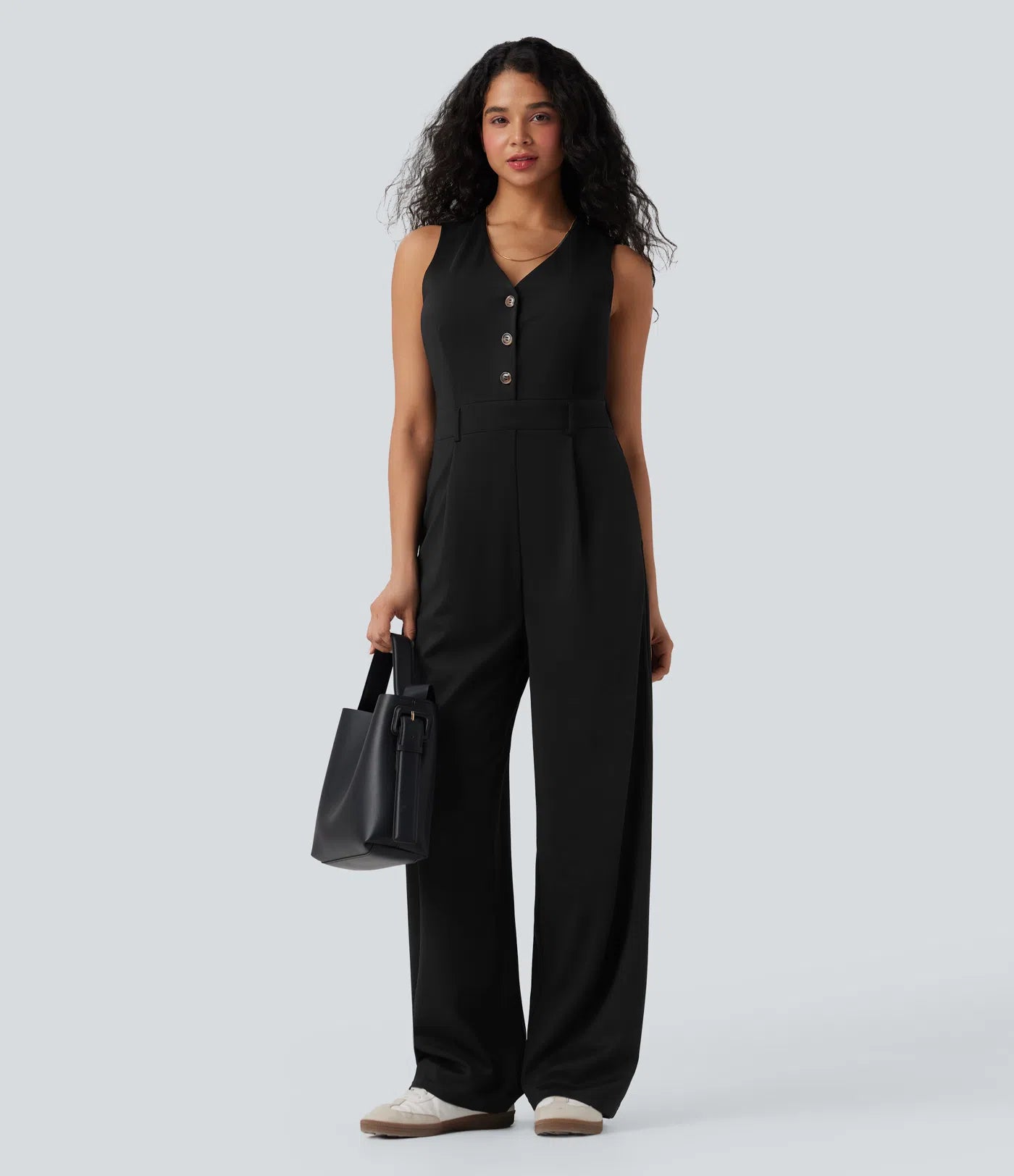 Chic V-Neck Sleeveless Jumpsuit with Pockets: Effortless Style, Ultimate Comfort