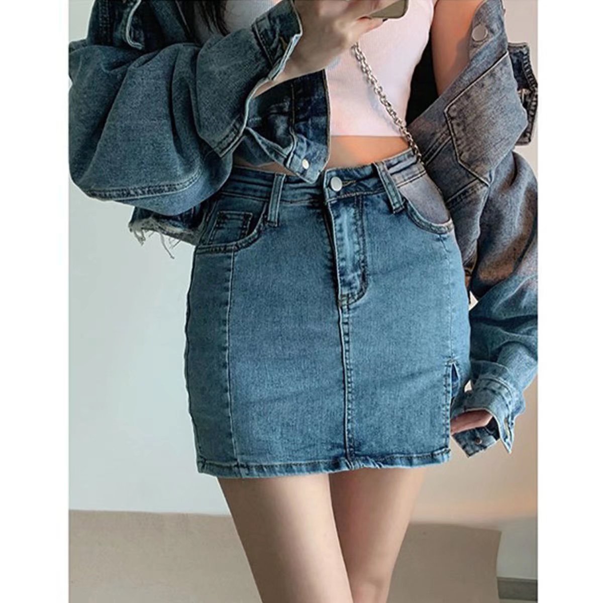 Black Denim Skirt For Women Spring