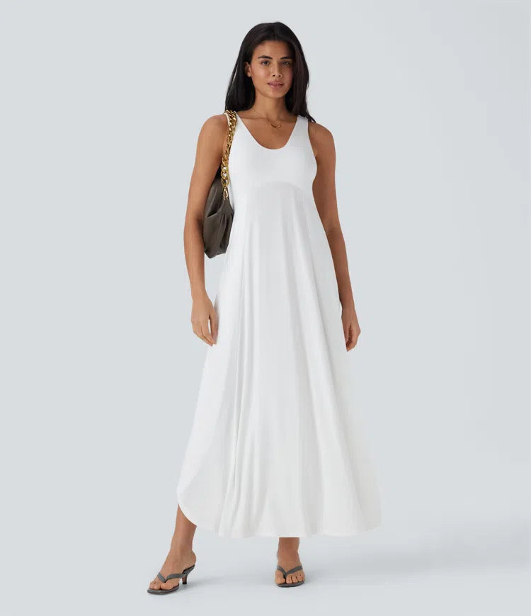 Women's U-Neck Backless Split Flowy Maxi Casual Tank Dress: Effortless Summer Style