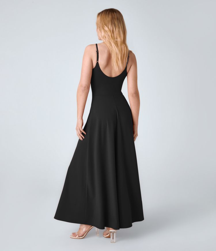 Women's U-Back Flowy Maxi Slip Dress with Flared Hem and Adjustable Straps