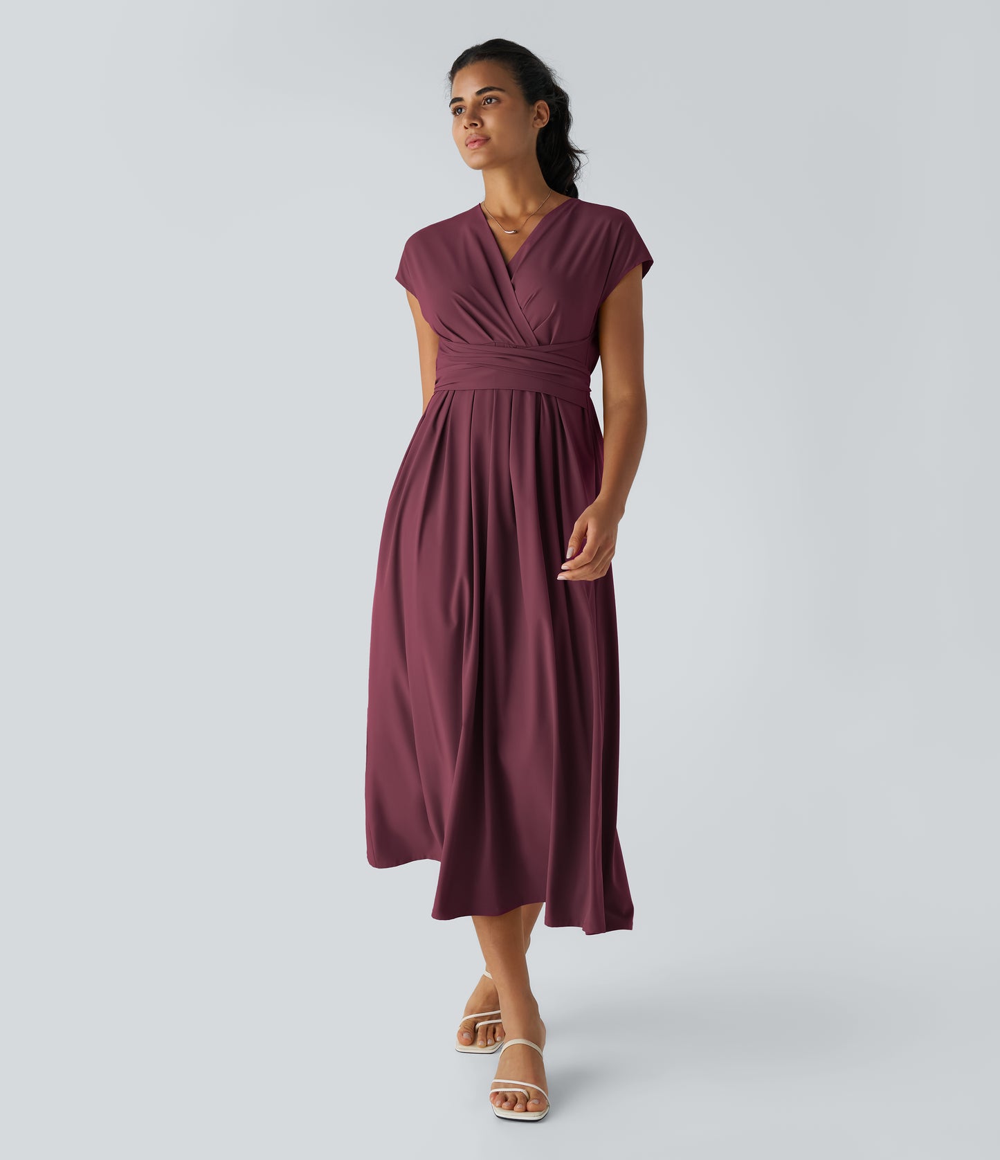 Women's Breezeful V-Neck Short Sleeve Quick-Dry Midi Dress with Pockets