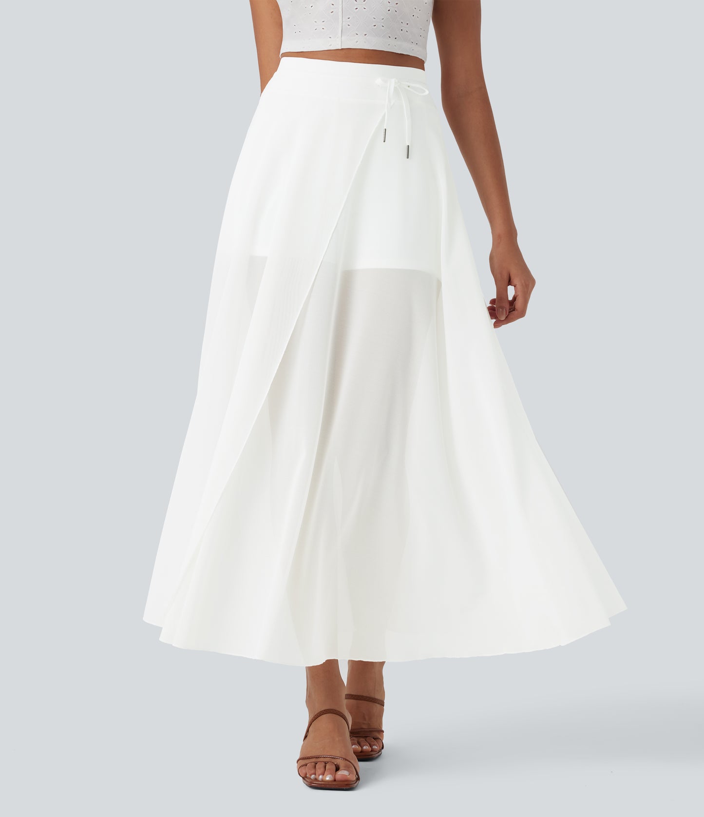 Effortless High Waisted Drawstring Maxi Skirt with Built-in Shorts & Pockets