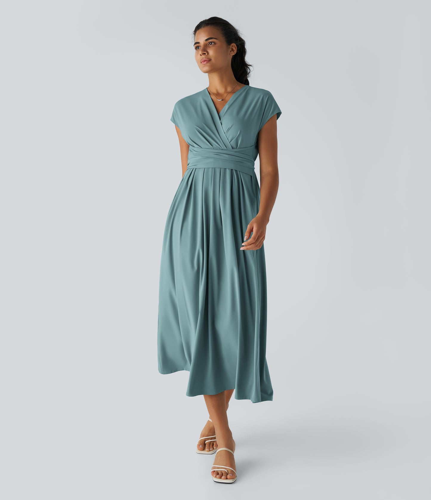 Women's Breezeful V-Neck Short Sleeve Quick-Dry Midi Dress with Pockets