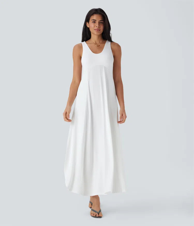 Women's U-Neck Backless Split Flowy Maxi Casual Tank Dress: Effortless Summer Style