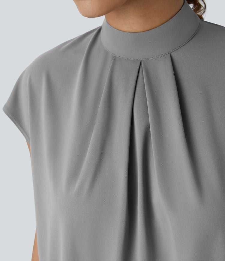 Women's Professional Stand Collar Cap Sleeve Work Blouse - Comfortable Stretch Office Top