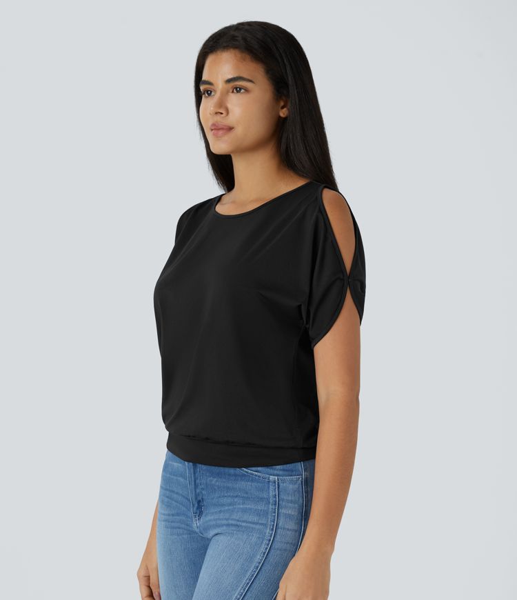 Halara Women's Boat Neck Cut Out T-Shirt: Stylish Short Sleeve Casual Top
