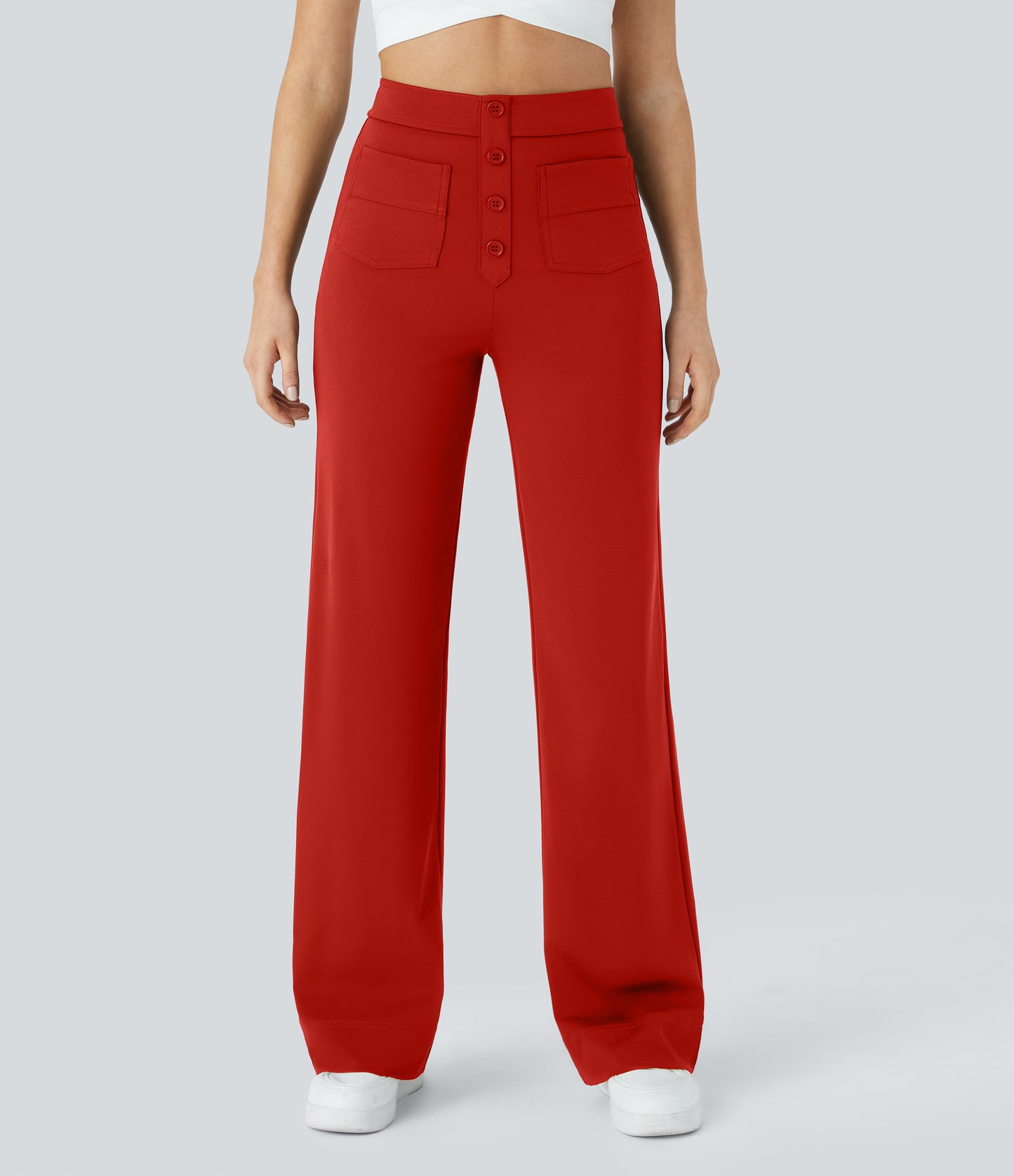 Halara High Waisted Button Straight Leg Casual Pants with Multiple Pockets