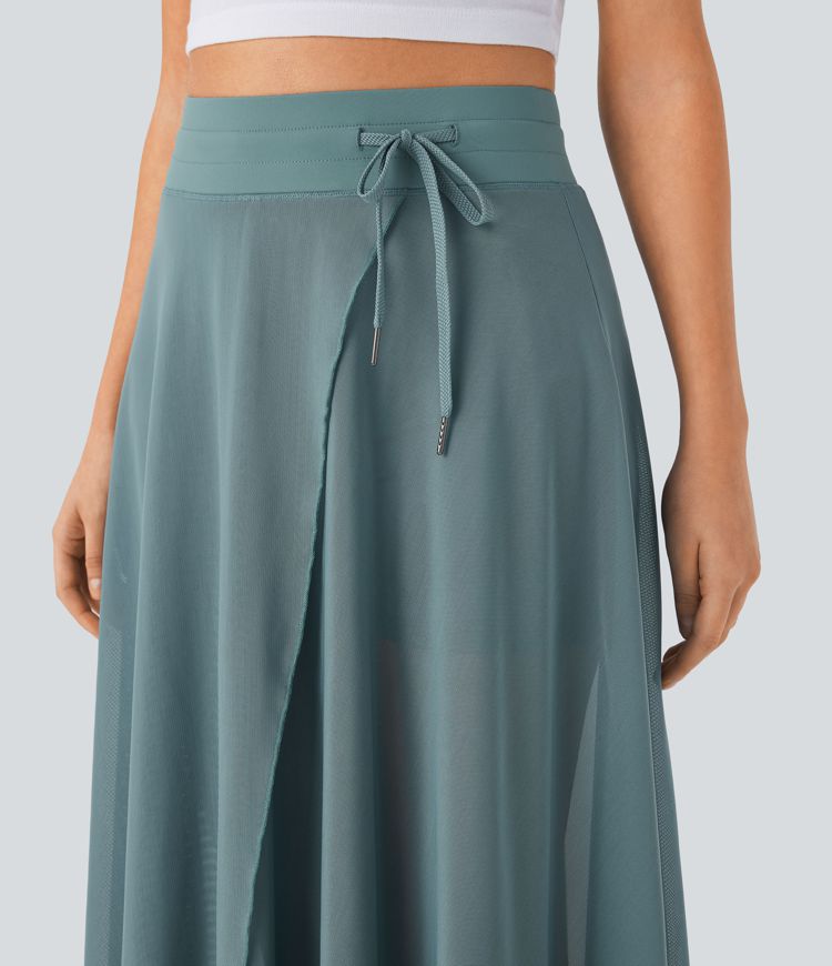 Effortless High Waisted Drawstring Maxi Skirt with Built-in Shorts & Pockets