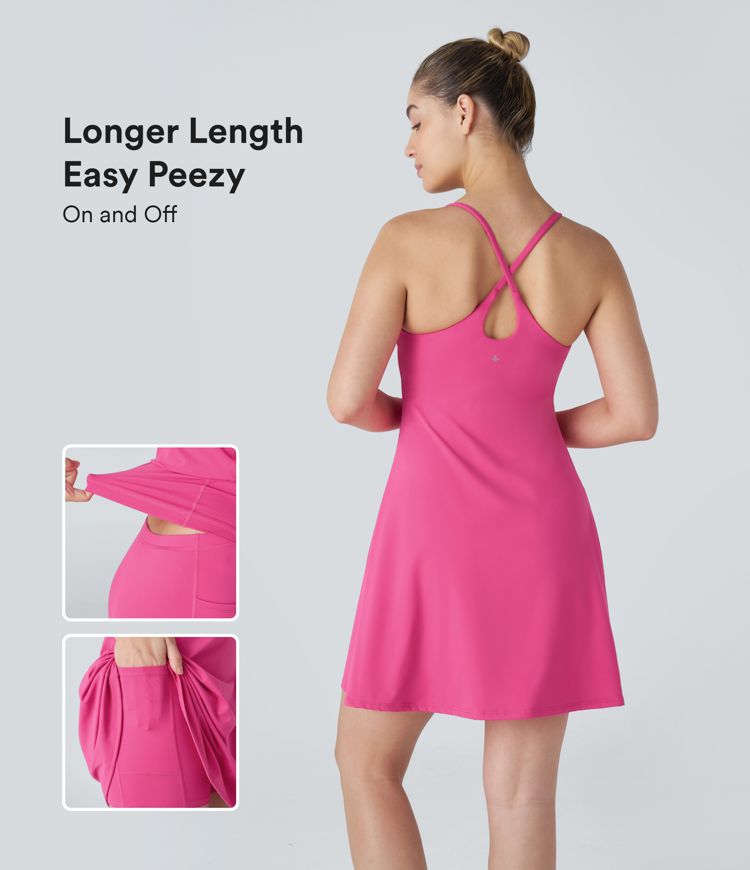 Breezeful Backless Side Pocket Flowy Flare Maxi Quick Dry Casual Slip Dress
