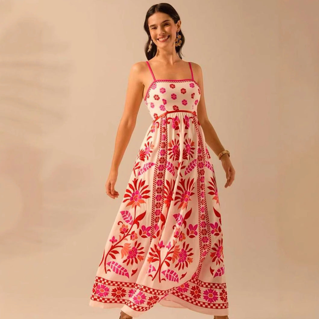 Printing Slip Dress Vacation Style Women's Clothing