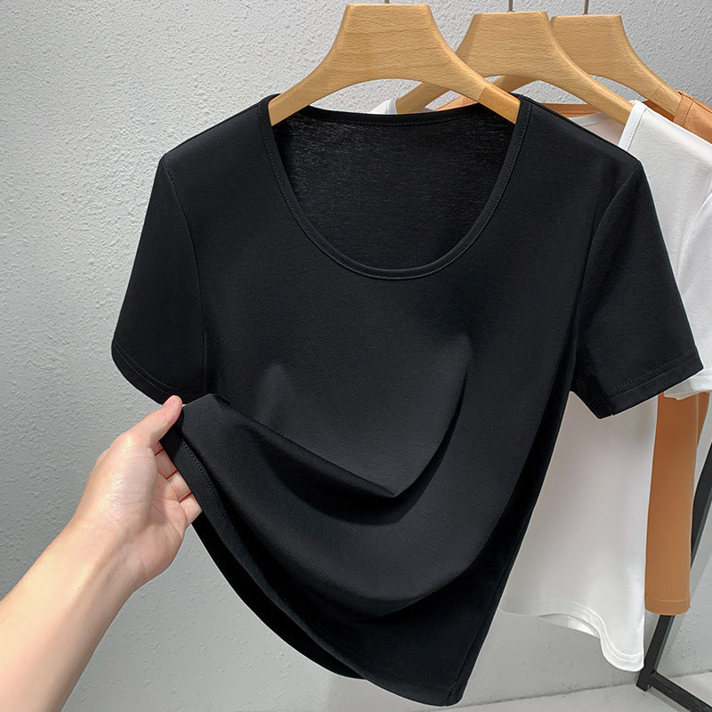 Women's Round Neck Double-sided Mercerized Cotton Short-sleeved T-shirt