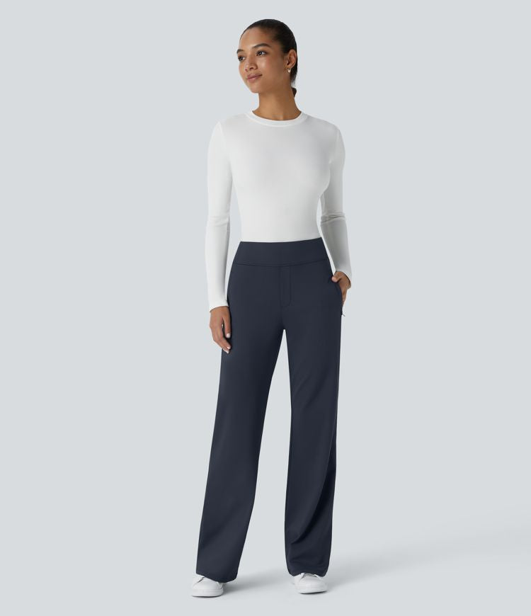 Halara Flex High Waisted Side Zipper Pocket Work Flare Pants
