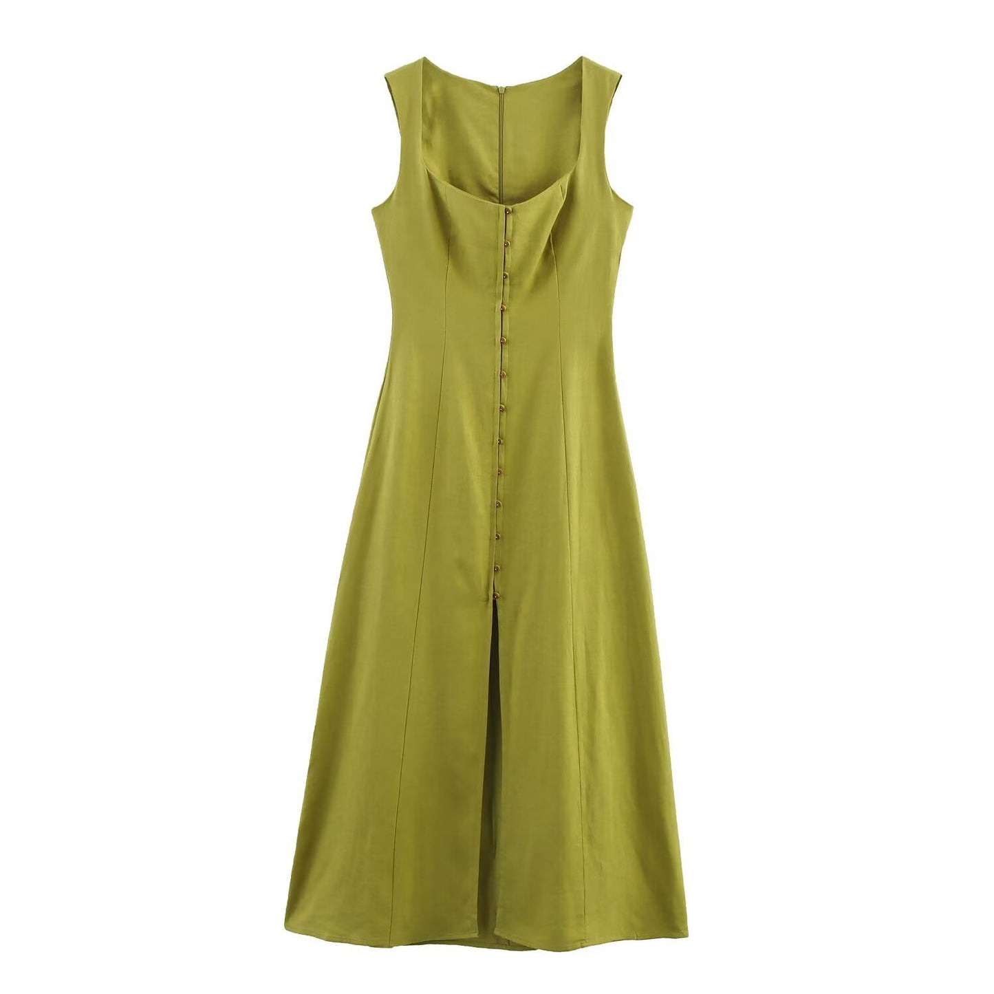 Slim-fit Slimming Linen Midi Skirt Dress