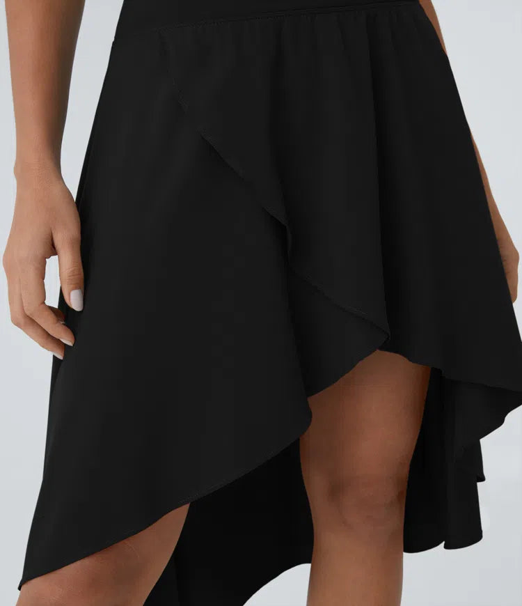 Breezeful High-Waisted Asymmetric Ruffle Flowy 2-in-1 Quick-Dry Dance Skirt