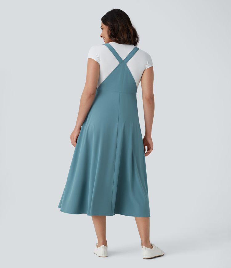 Breezeful™ Flowy Quick-Dry Midi Dress: Adjustable Straps, Multiple Pockets