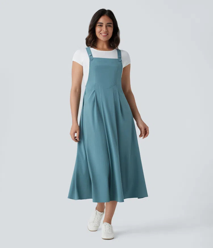 Breezeful™ Flowy Quick-Dry Midi Dress: Adjustable Straps, Multiple Pockets