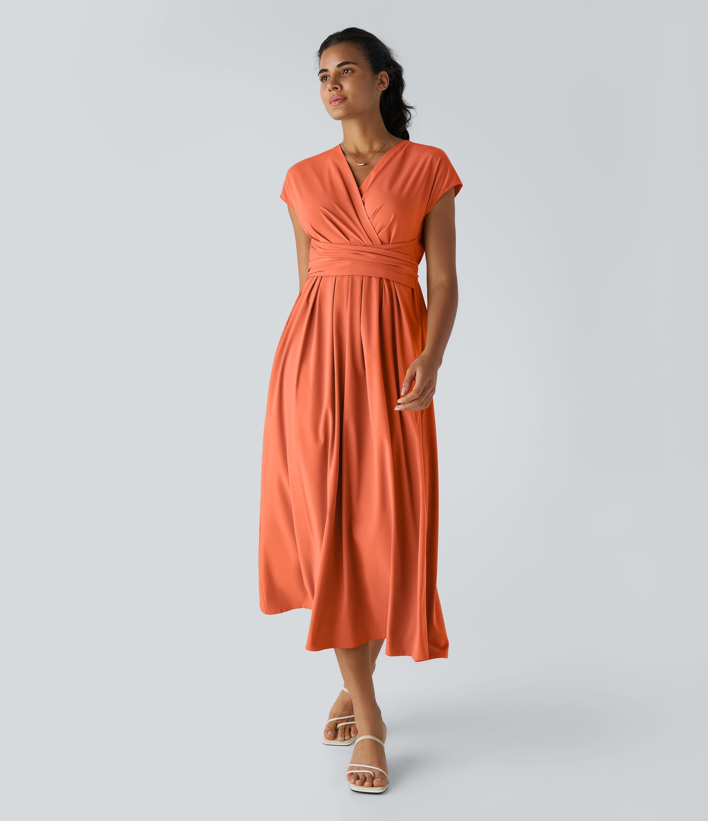 Women's Breezeful V-Neck Short Sleeve Quick-Dry Midi Dress with Pockets