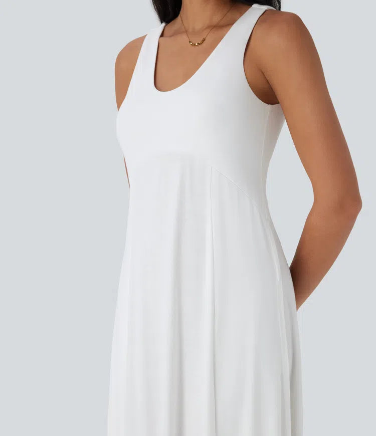 Women's U-Neck Backless Split Flowy Maxi Casual Tank Dress: Effortless Summer Style