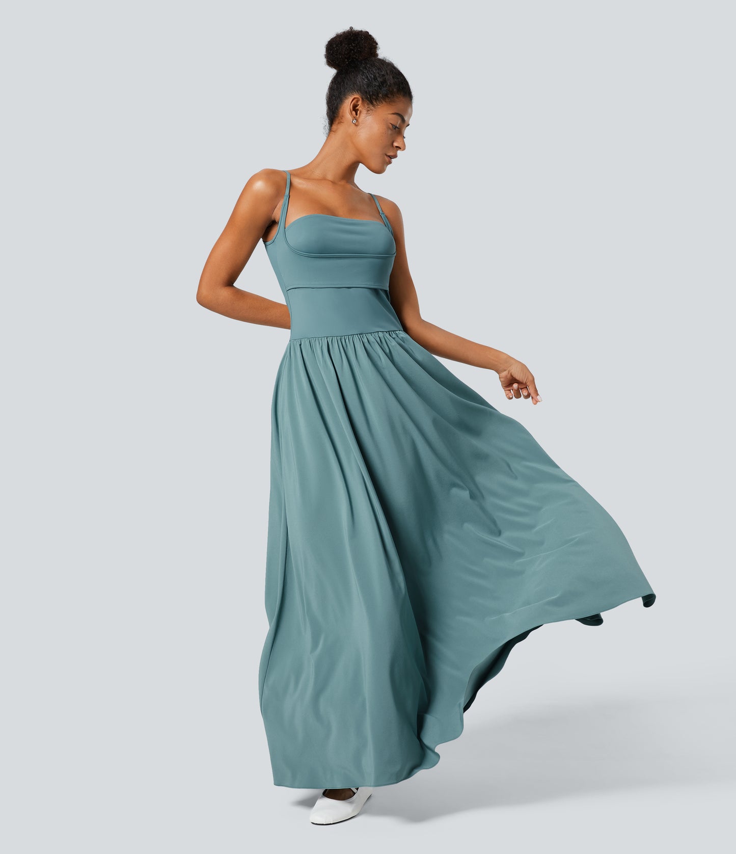 Breezeful Backless Side Pocket Flowy Flare Maxi Quick Dry Casual Slip Dress