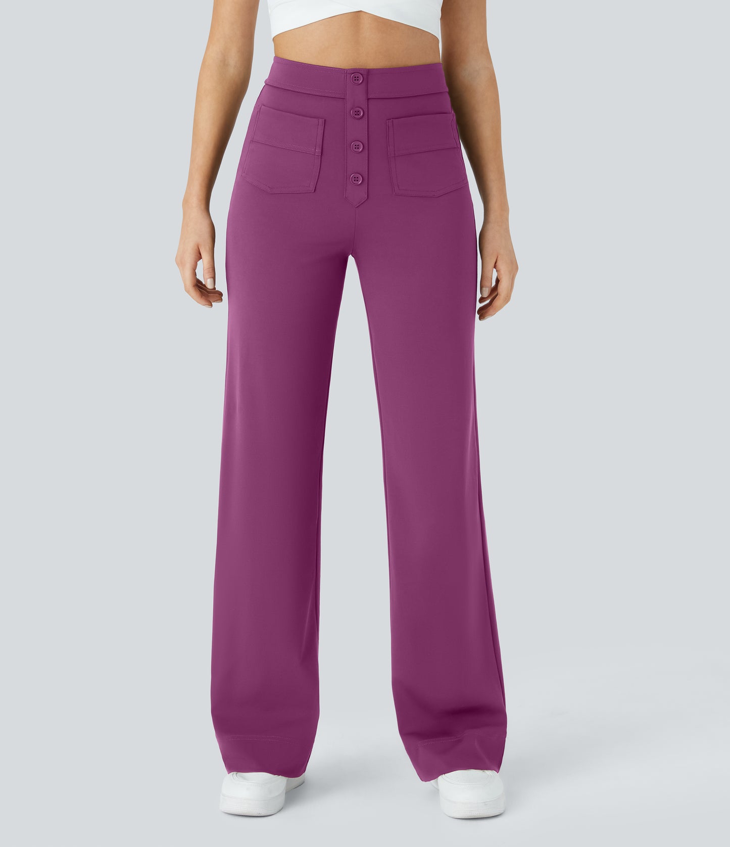Halara High Waisted Button Straight Leg Casual Pants with Multiple Pockets