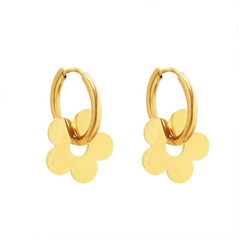 Flower Earrings Stainless Steel 18K Real Gold Plated Net Red Ear Buckles