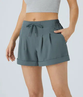 Mid Rise Drawstring Multiple Pockets Casual Shorts