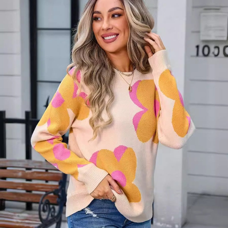 Autumn And Winter New Women's Printed Sweater Round Neck Fashion