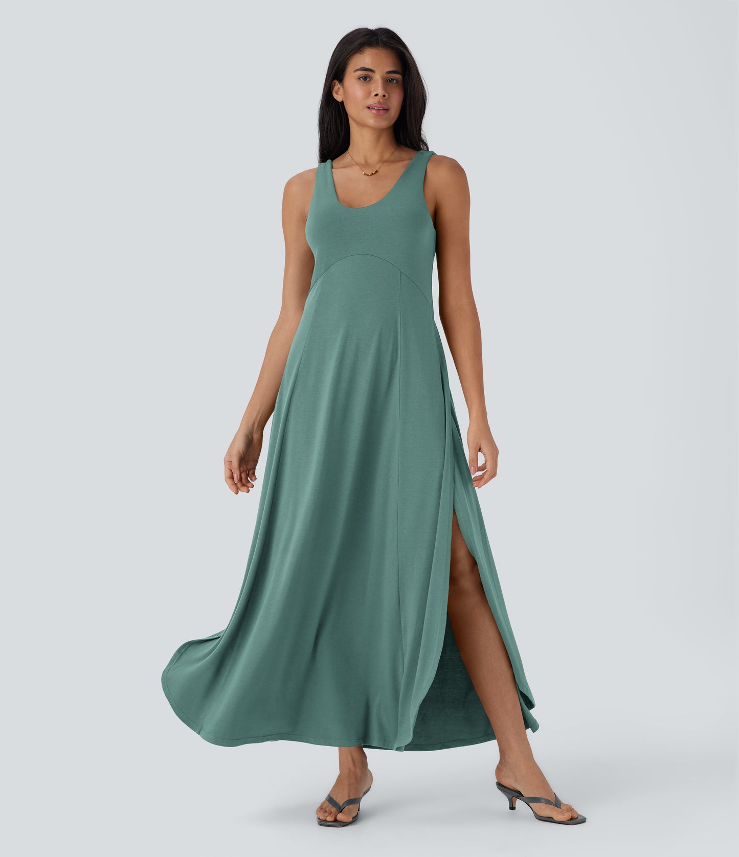 Women's U-Neck Backless Split Flowy Maxi Casual Tank Dress: Effortless Summer Style