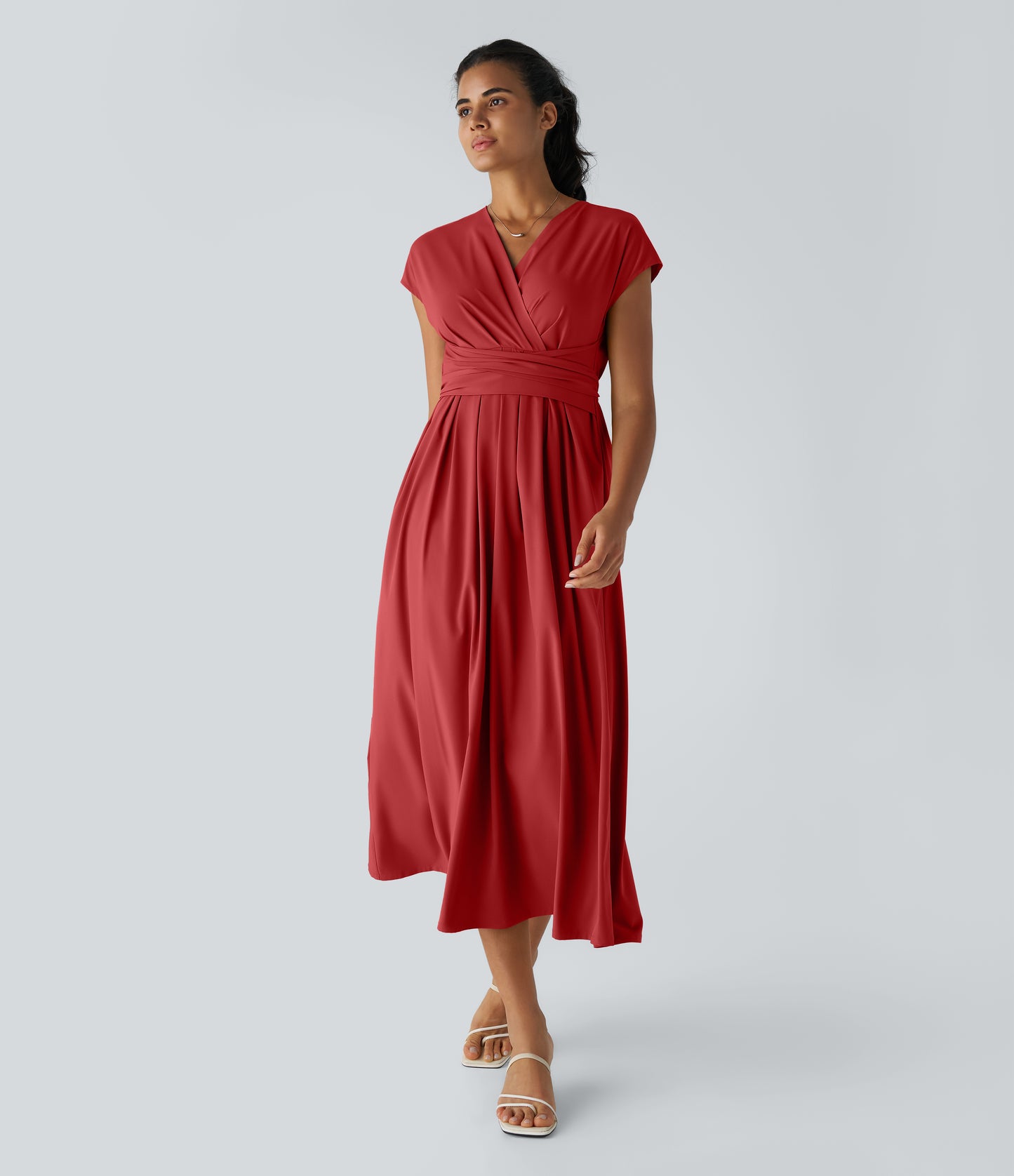 Women's Breezeful V-Neck Short Sleeve Quick-Dry Midi Dress with Pockets