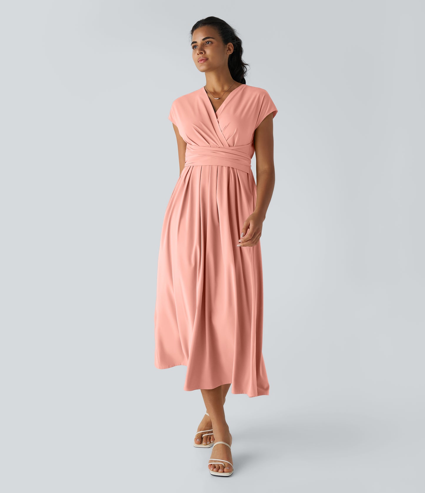 Women's Breezeful V-Neck Short Sleeve Quick-Dry Midi Dress with Pockets