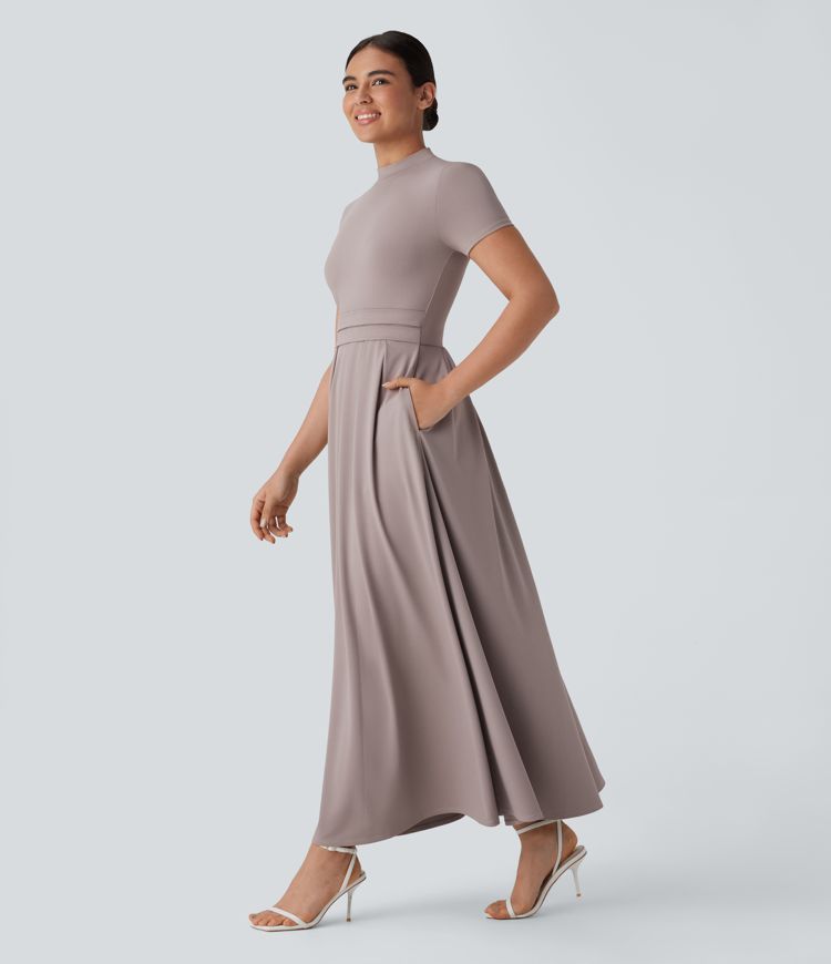 Breezeful Backless Side Pocket Flowy Flare Maxi Quick Dry Casual Slip Dress