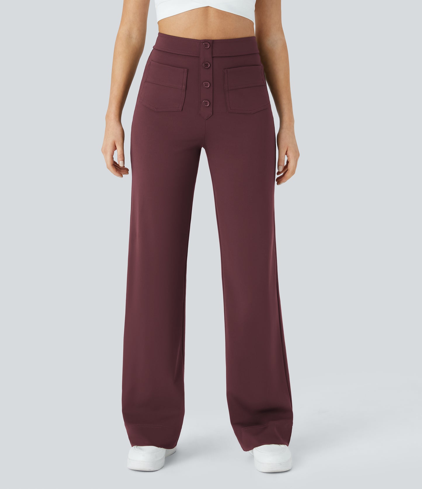 Halara High Waisted Button Straight Leg Casual Pants with Multiple Pockets