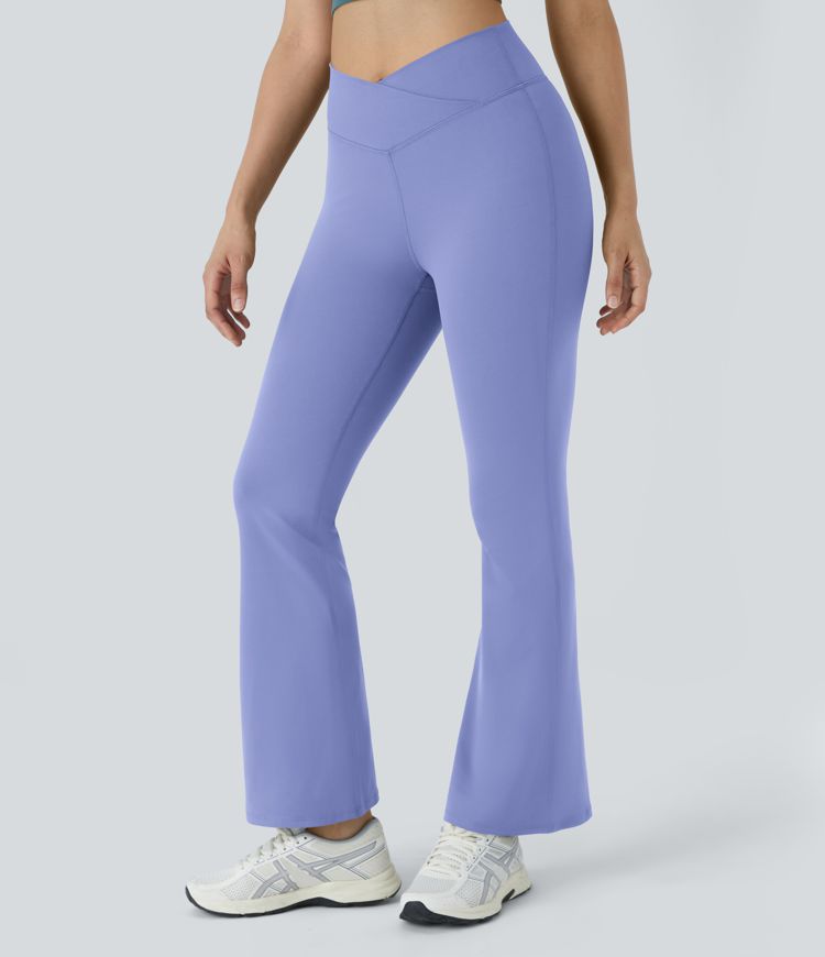 Flattering High-Waisted Crossover Flare Yoga Leggings for Stylish Comfort & Movement