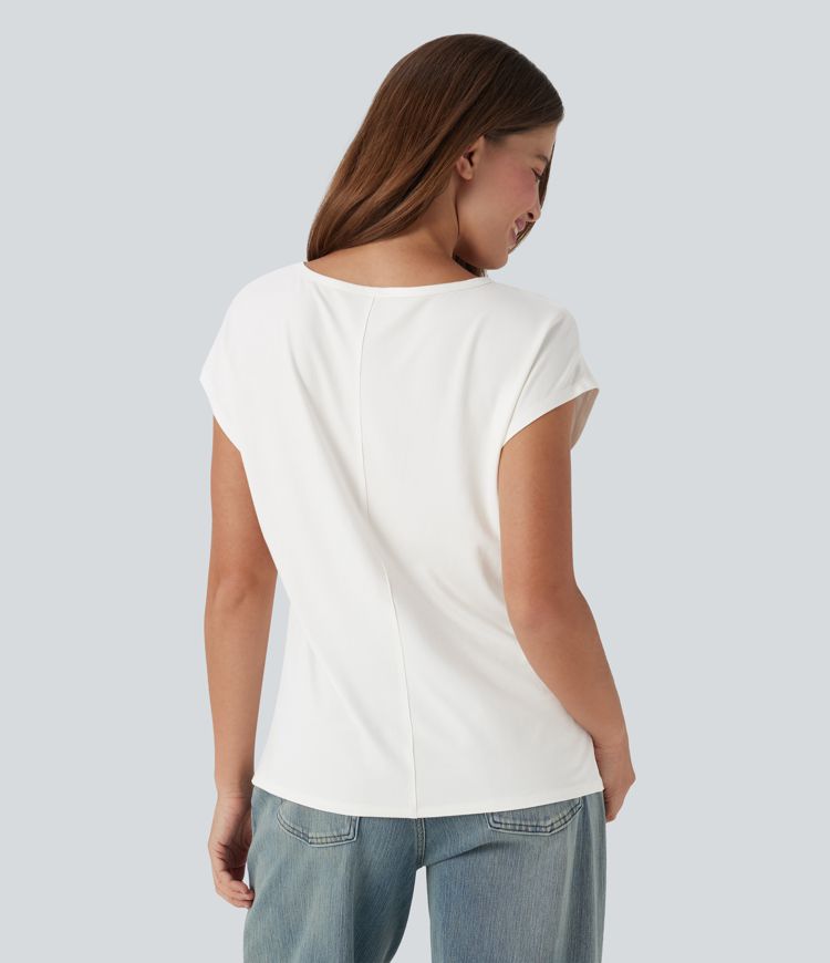 Halara Women's V-Neck Short Sleeve Casual T-Shirt - Soft, Breathable Everyday Top