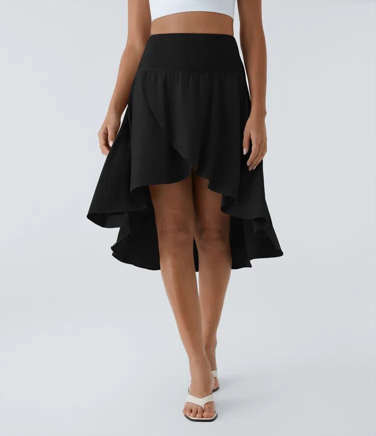 Breezeful High-Waisted Asymmetric Ruffle Flowy 2-in-1 Quick-Dry Dance Skirt