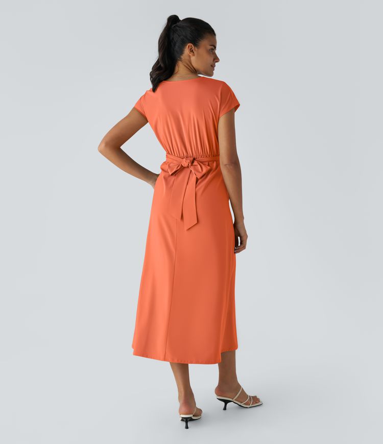 Halara Breezeful V-Neck Short Sleeve Quick Dry Midi Casual Dress with Pockets