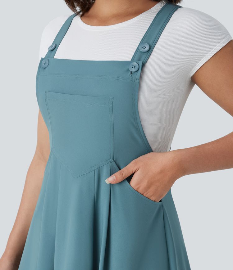 Breezeful™ Flowy Quick-Dry Midi Dress: Adjustable Straps, Multiple Pockets